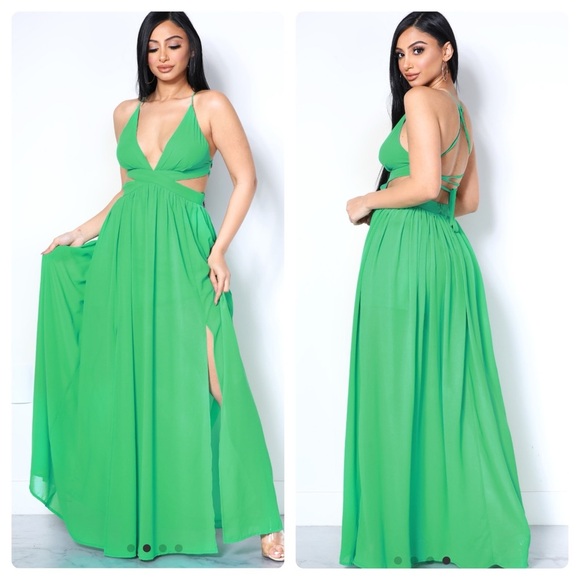 NWOT Papaya Emerald Green Open Back Maxi Dress. Size Small - Picture 7 of 7